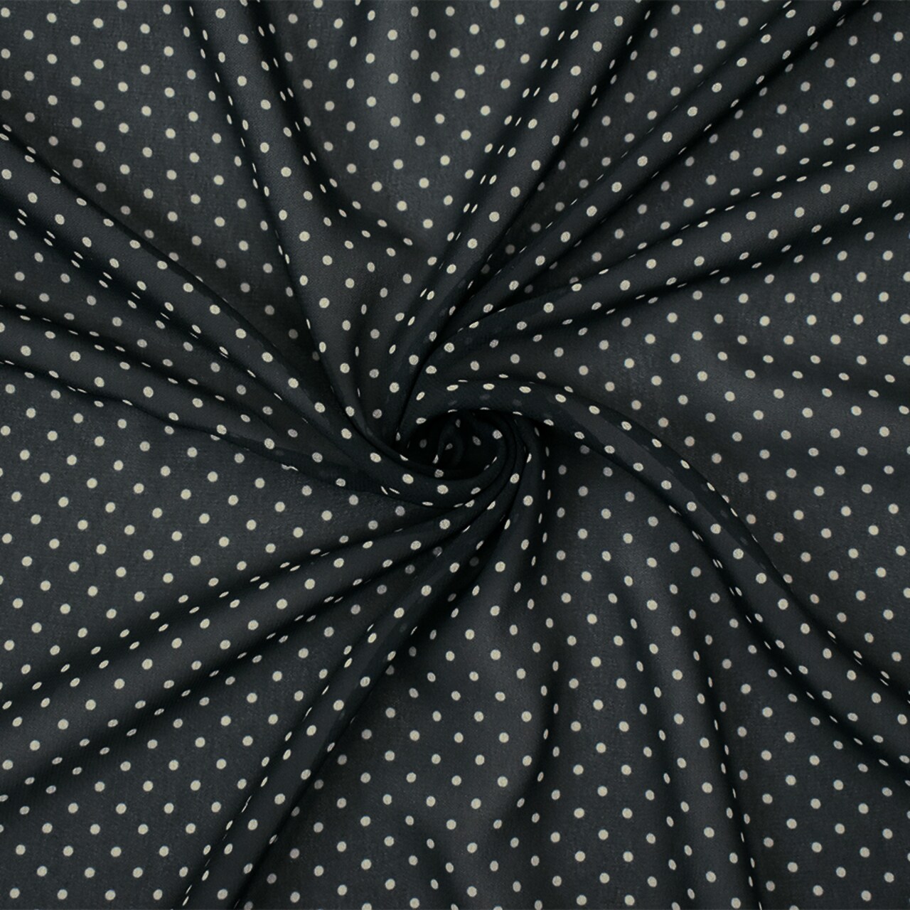 Black-Beige Polka Dots Printed Poly Chiffon Woven Fabric By the Yard
